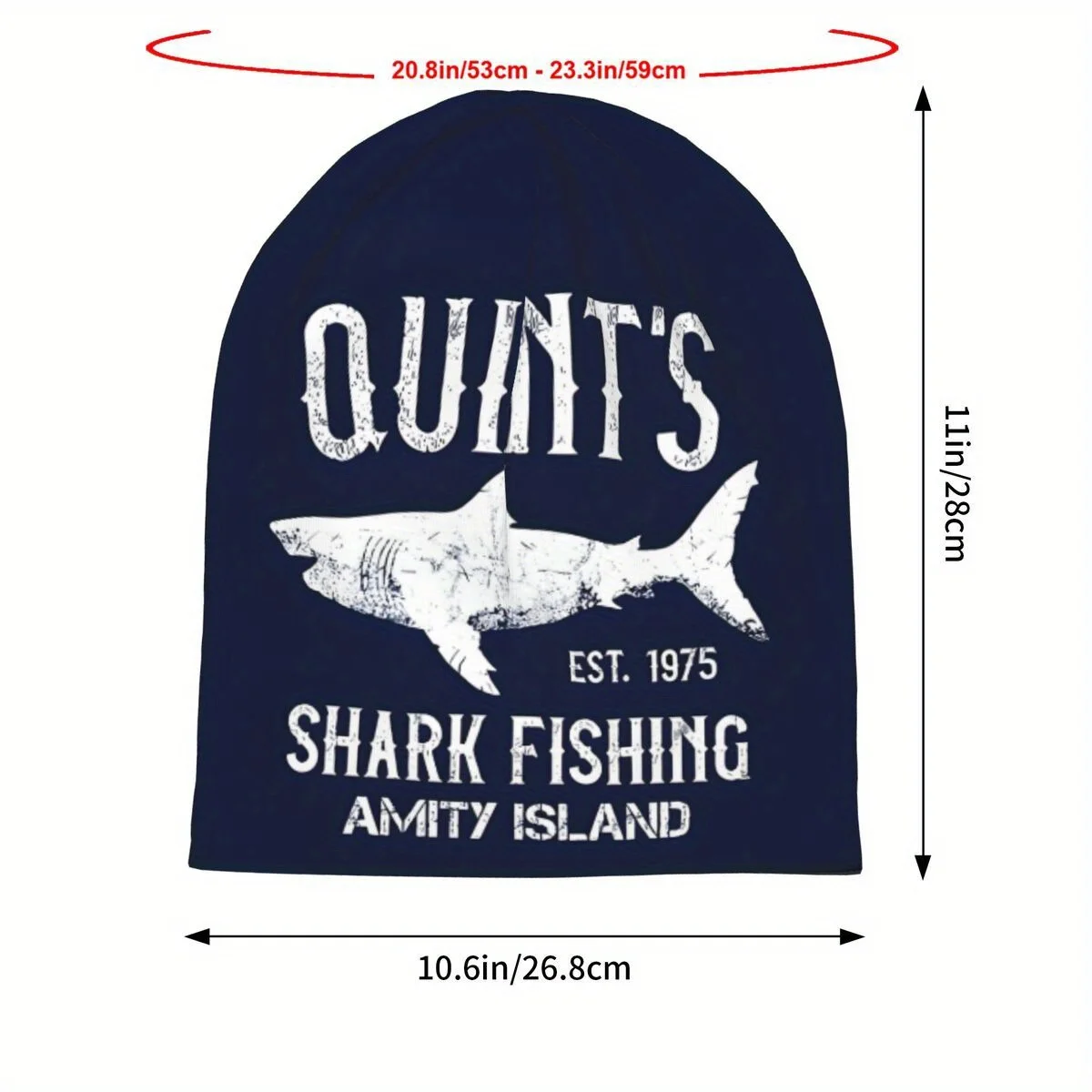Quint's Shark Fishing Amity Island Est. 1975 Beanie - Fashionable Knit Hat, Polyester & Elastane Blend, Stretchable Unisex
