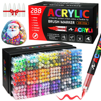 12-288 Colors Acrylic Paint Pen Marker Brush Tip Paint Automatic Ink Control System Marker For Rock Painting Wood Christmas Gift