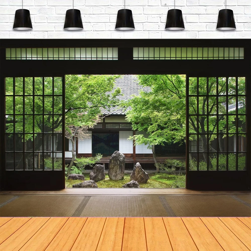 Japanese Style Lobby Empty Room Photography Backdrop Spring Garden Japanese Temple Courtyard Nature Japan Residence Background