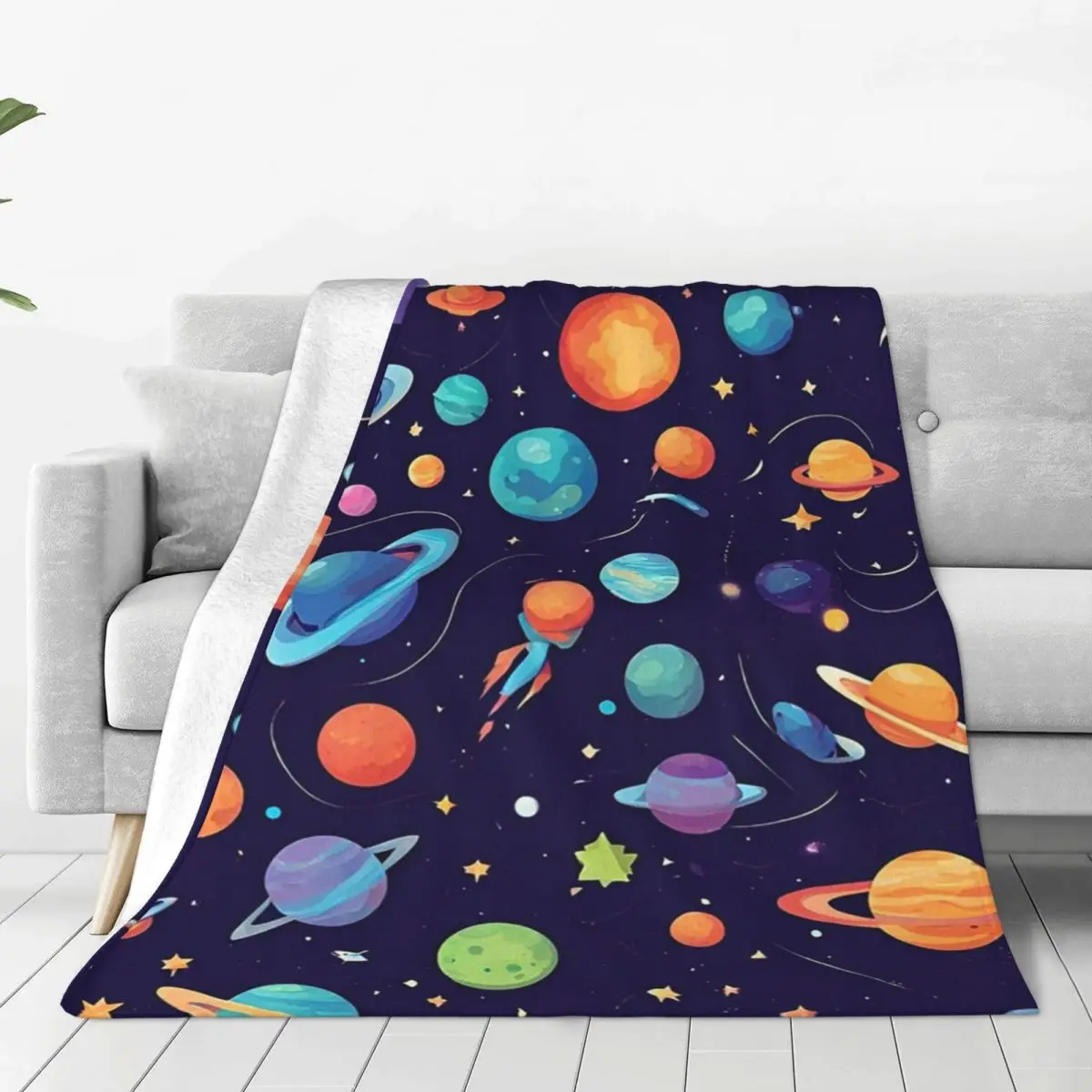 Rocket Soaring Through A Cluster Of Planets In Outer Space Blankets Fleece Sofa Throw Blankets For Couch Throws Bedspread Quilt