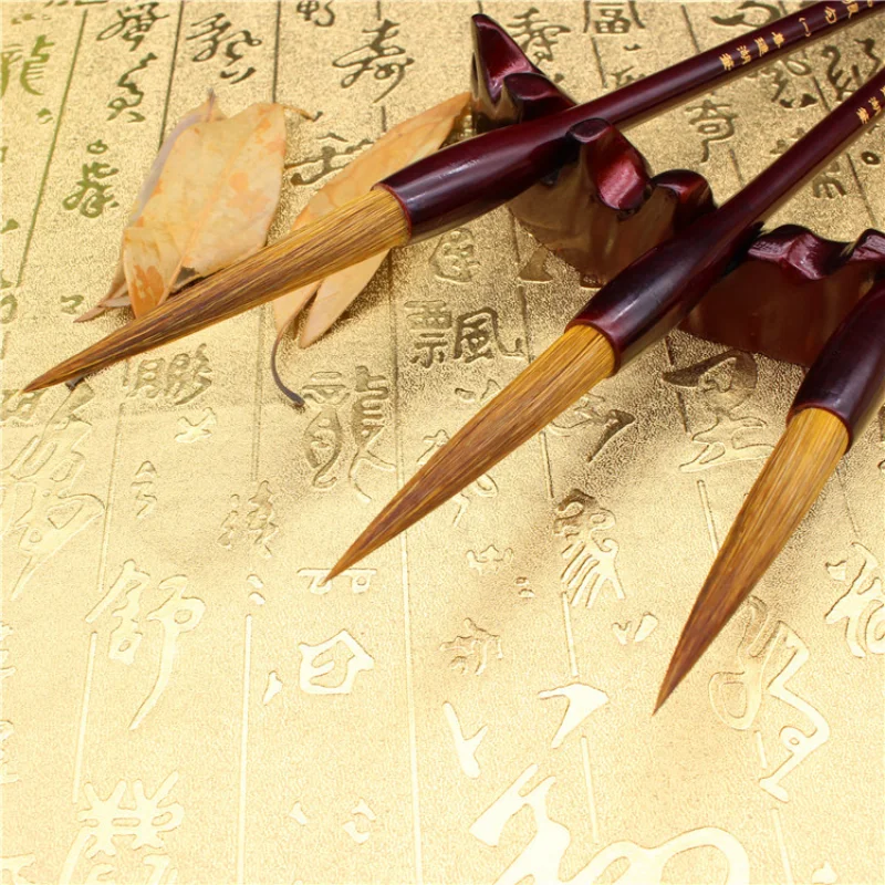 Chinese Calligraphy Stationery Pure Weasel Hair Pen Brush Set Long Large Middle Small Regular Script Outline Writing Brush 3pcs