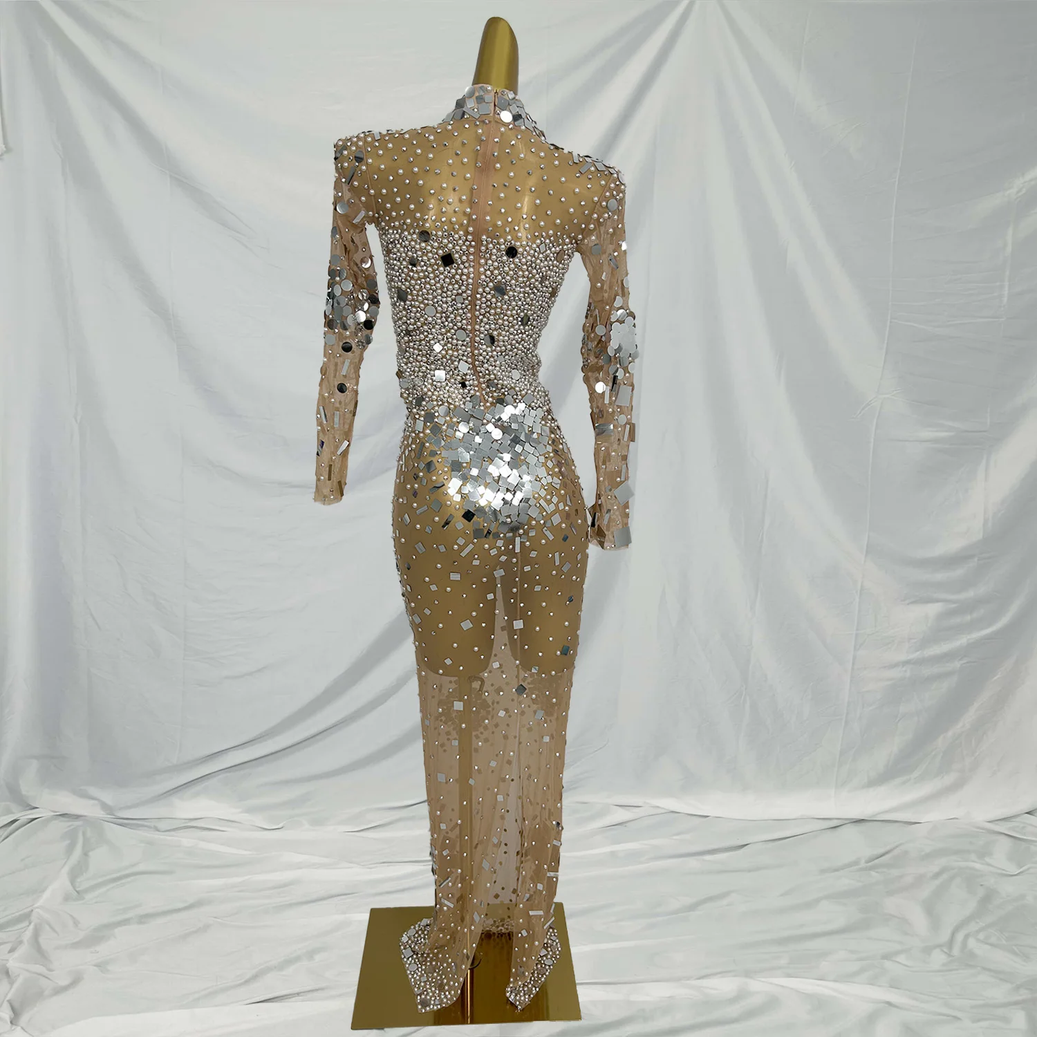 Guanghui lusso sexy specchi scintillanti maglia abito lungo donna festa di compleanno club celebra abito da ballo serale servizio fotografico usura