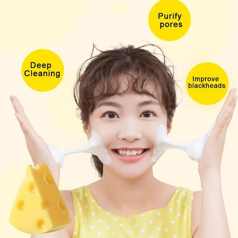 Cheese Soap Mite Removal Soap Cheese Anti-mite Soap Brushed Cleansing Special Design Brightening Soap for Women H8U5