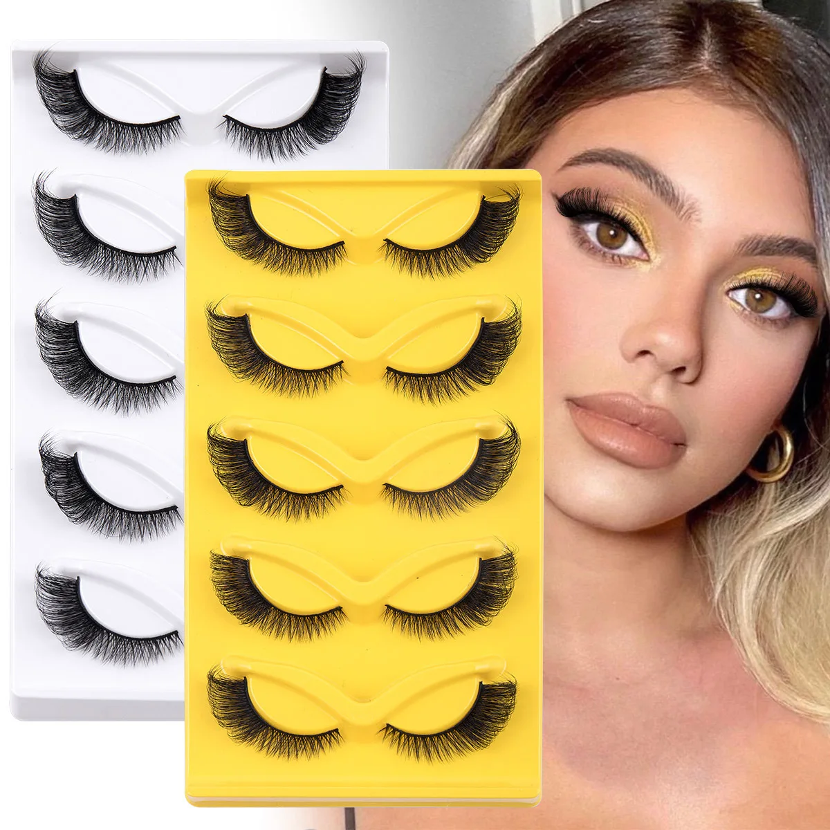 Natural Thick Fox Eye False Eyelashes 5 Pairs Set Simulating Cat Eye Look Color Box for Makeup Artists And Beauty Enthusiasts