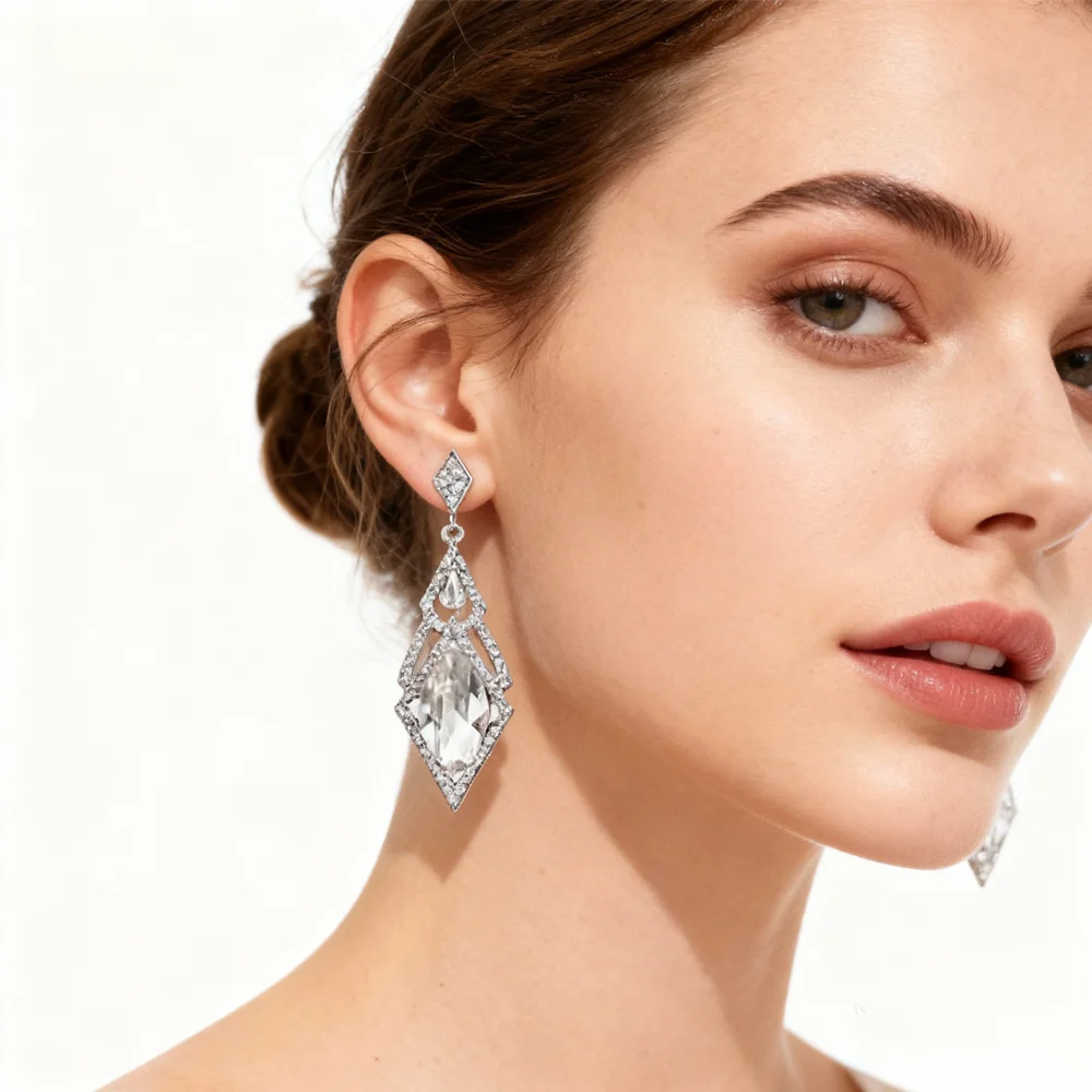 ต่างหูคริสตัลใสสไตล์อาร์ตเดโคยุค 1920 สำหรับชุดแฟลปเปอร์และเครื่องประดับสไตล์แกสบี้วินเทจ