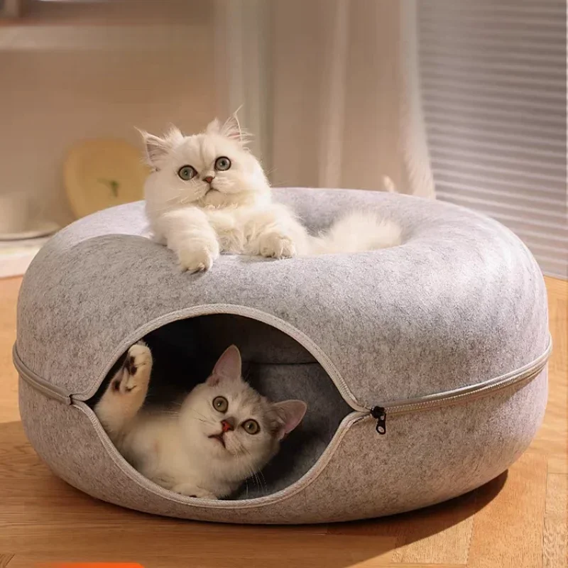 Cat Window Donut Felt Cat Nest Fun Interactive Toy Tunnel Spliceable Double-Layer Composite Structure Universal Cat Bed