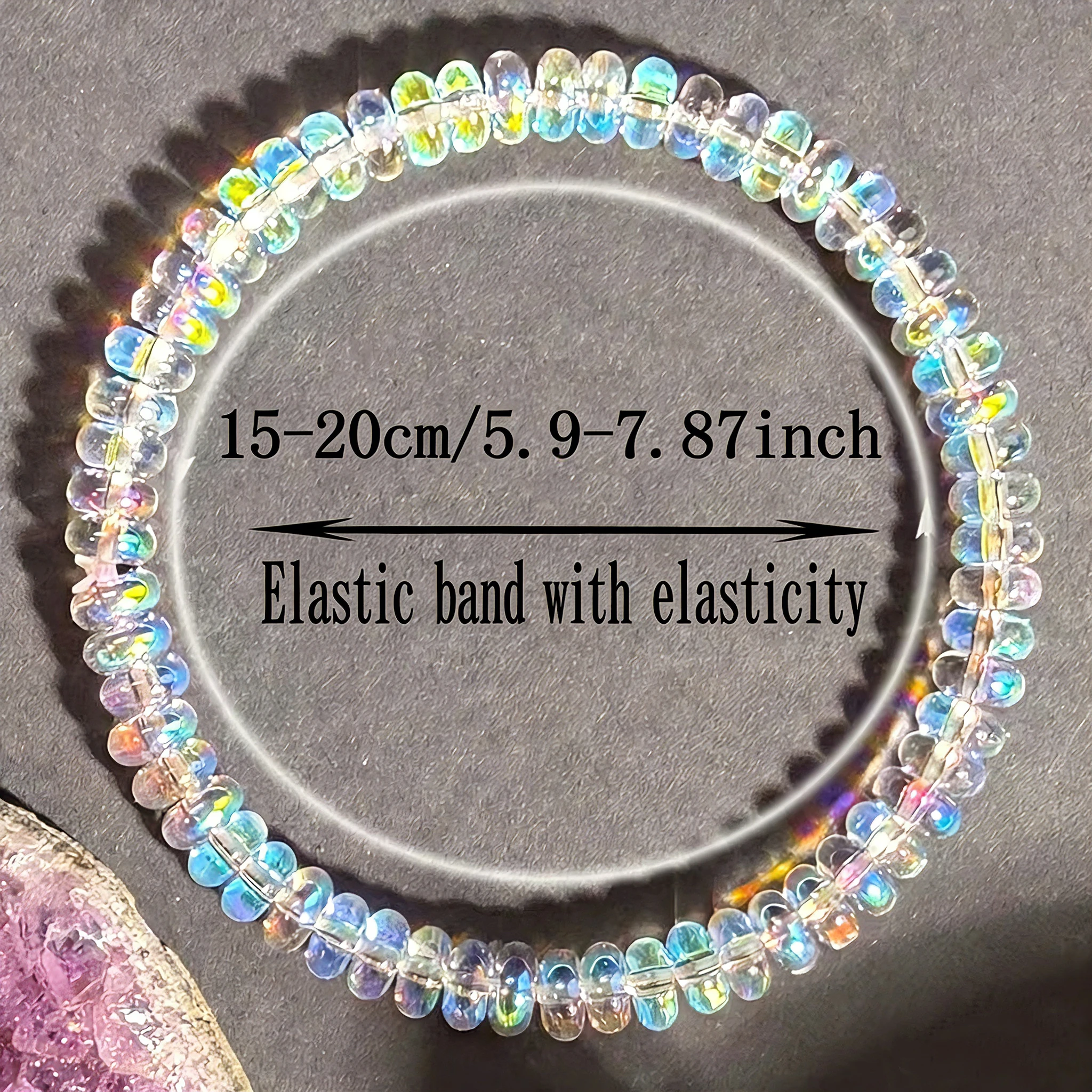 Ethiopian Opal Beaded Bracelet For Menopause, Rainbow Flash Flat Bead Stretch Bangle, Unisex Healing Crystal Jewelry Gift view 5