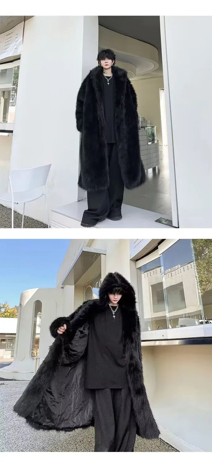 Cappotto invernale in pelliccia sintetica resistente al freddo con cappuccio lungo spesso caldo e alla moda 2025 Nuova tendenza giacca da uomo