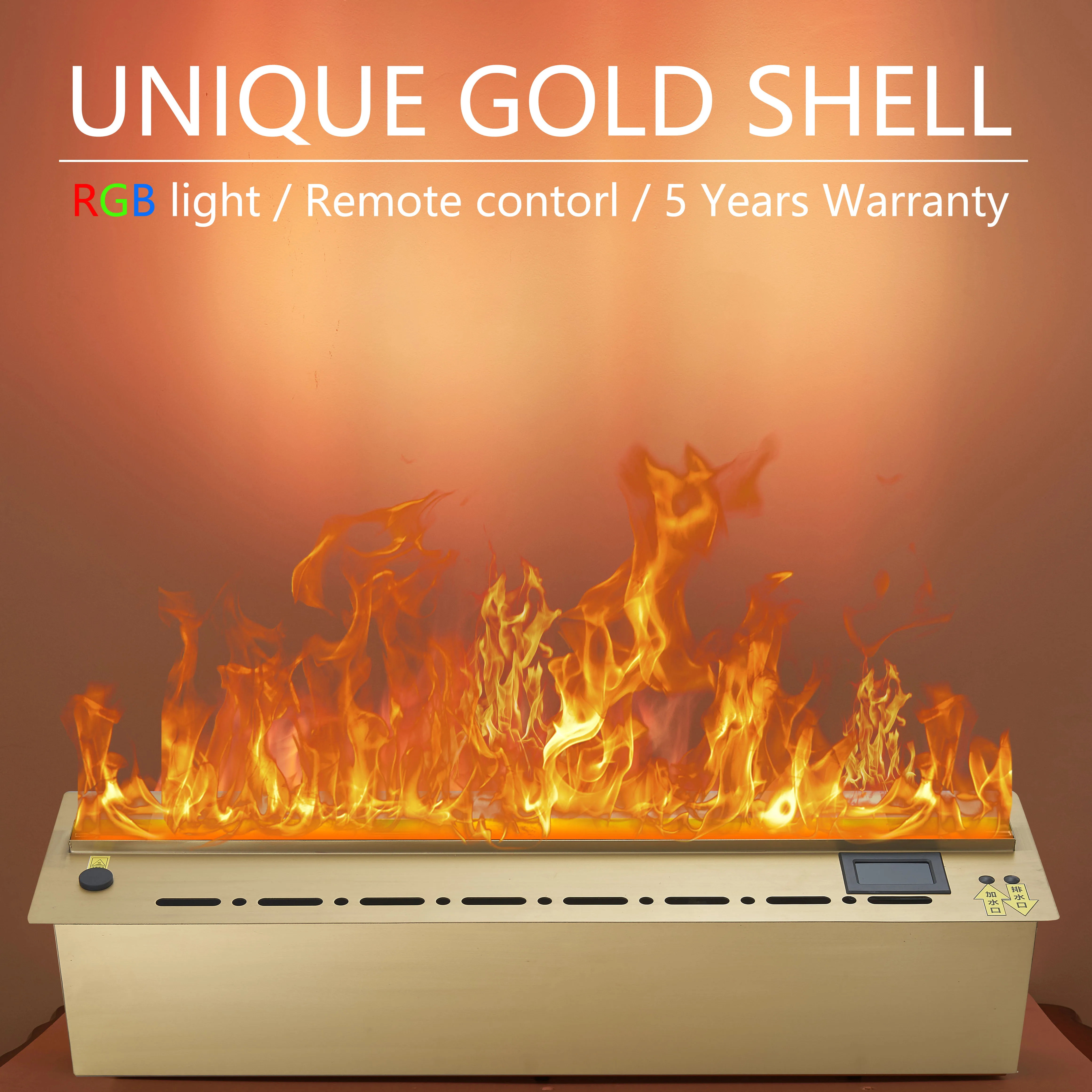 Modern Gold Fireplace Remote 3D home decoration color RGB fireplace Water vapor Gold Flame atomized electric fireplace