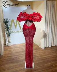 Red Handmade Flowers Evening Dress Off The Shoulder Mermaid Prom Dresses 2024 Second Reception Birthday Engagement Gowns Robe