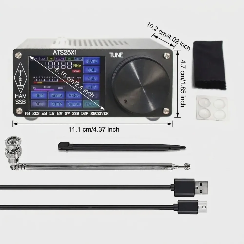 ATS25X1 Multi-Band Radio Featuring 2.4-inch Touch Display for FM LW For MW SW and For SSB with Built-in Lithium Battery
