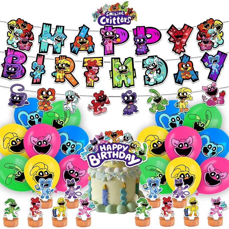 Neue lächelnde Tiere Geburtstags feier Dekorationen DIY Cartoon Thema Party liefert Banner Ballon Kuchen Topper Kinder Geburtstags geschenk