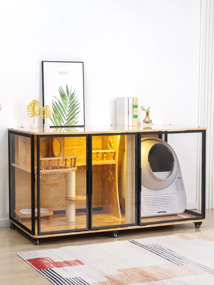 

Full Landscape Glass Cat Cabinet Cat Villa Indoor Home Small Solid Wood Cat House Large Space Pet Shop Cat Cage Customization