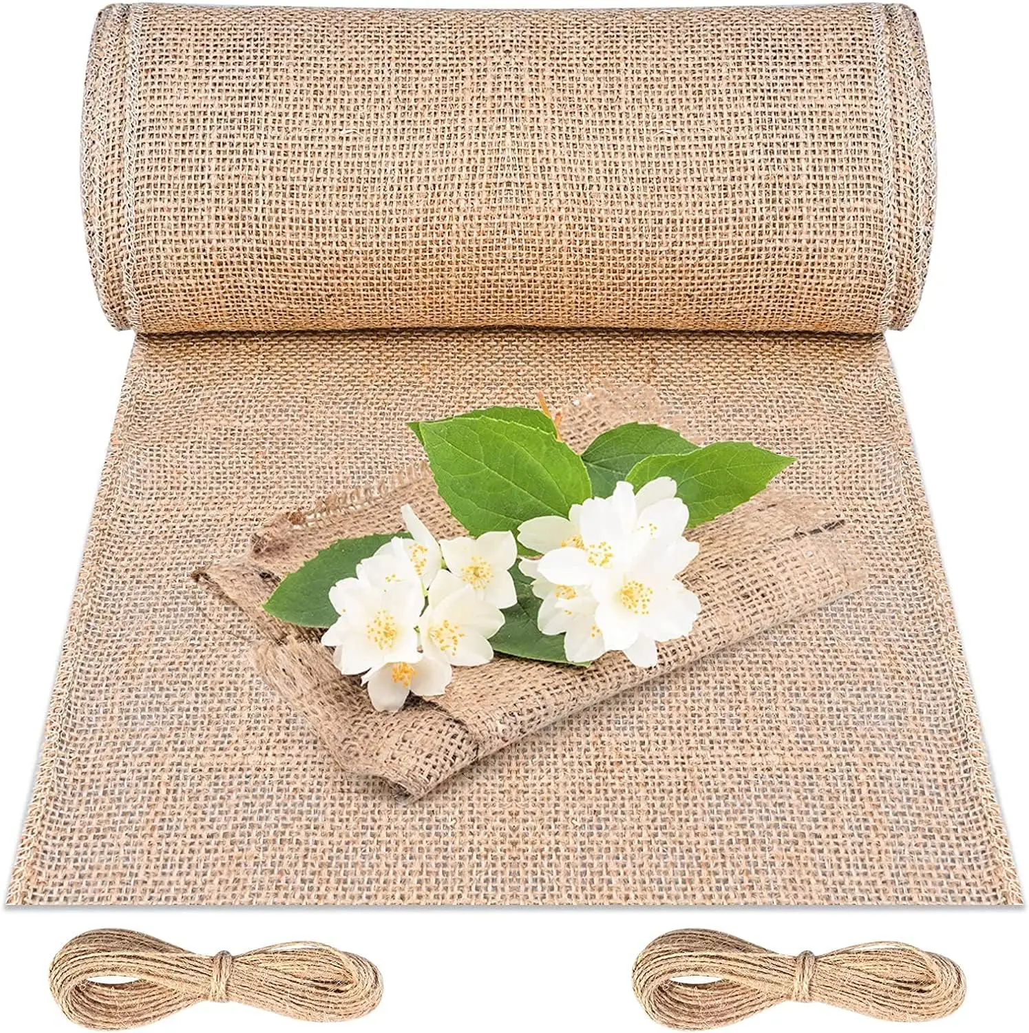 Jute Table Runner 20 cm x 10 m Jute Table Runner Stitched Edges for Weddings, Festivals, Parties, Decorations