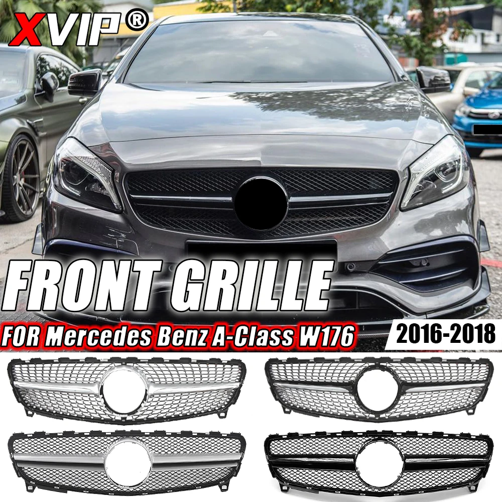 

XVIP GTR Style Racing Grille For Mercedes Benz A-Class W176 2016-2018 A180 A200 A250 A45 AMG Chrome Diamonds Style Bumper Grille