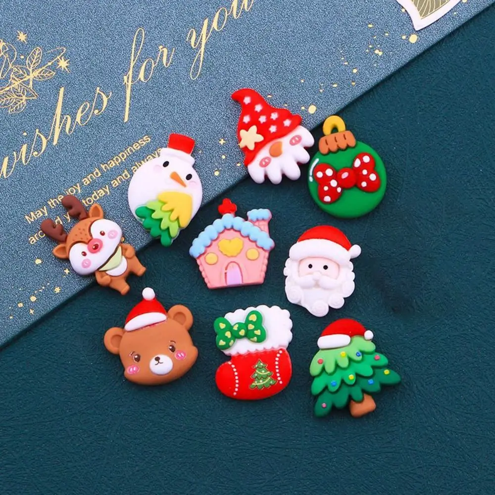 10Pcs Handmade Christmas Fridge Ornaments Resin Art Cartoon Christmas Fridge Materials Cute DIY Resin Accessories Bedroom