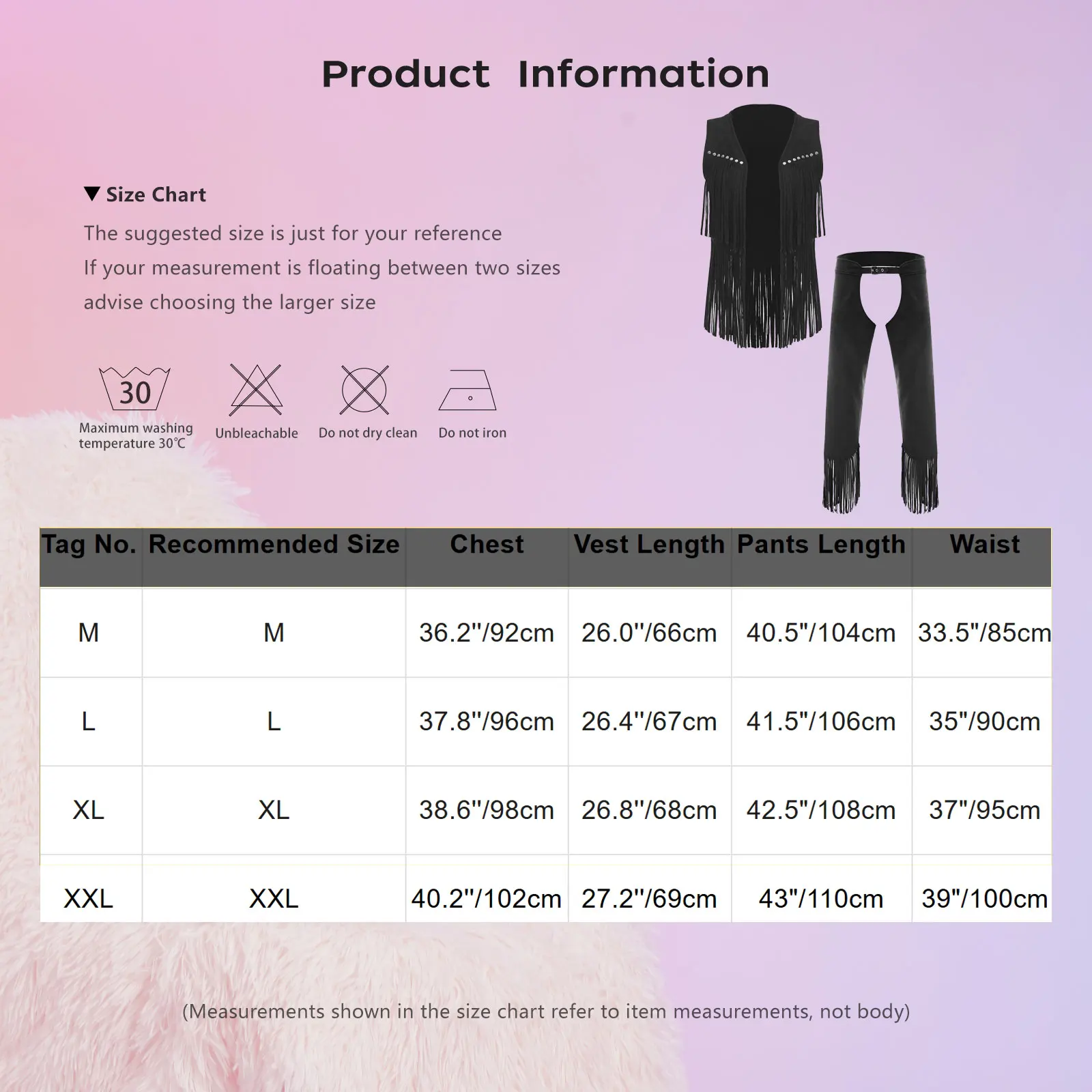 Men Cowboy Vest And Chaps Combo with Tassel Details And Wide Leg Design Comfortable Faux Leather Set for Western Themed Parties