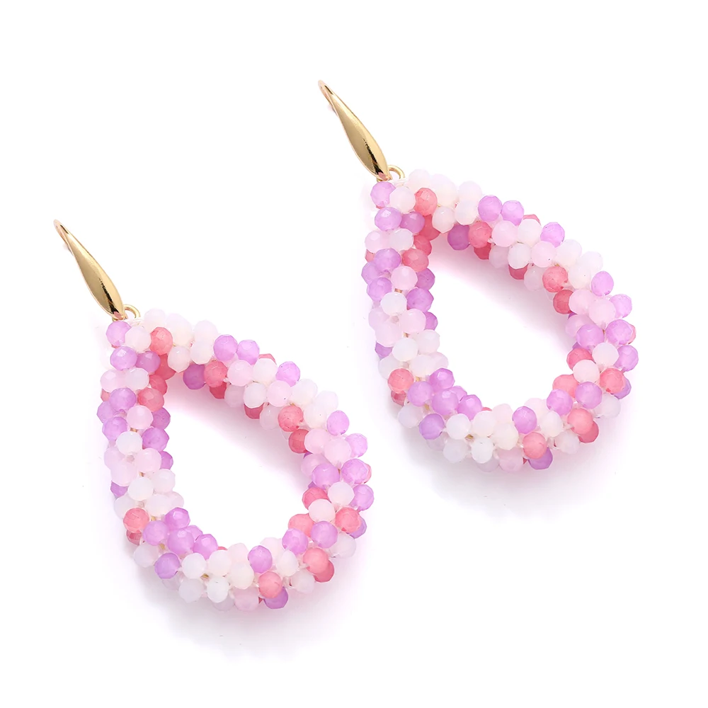 INKDEW Mischfarbe Große Tropfen Ohrringe Bunte Perle Handgemachte Threading Kristall Ohrringe für Frauen Geschenk Wasser Tropfen Schmuck EA004