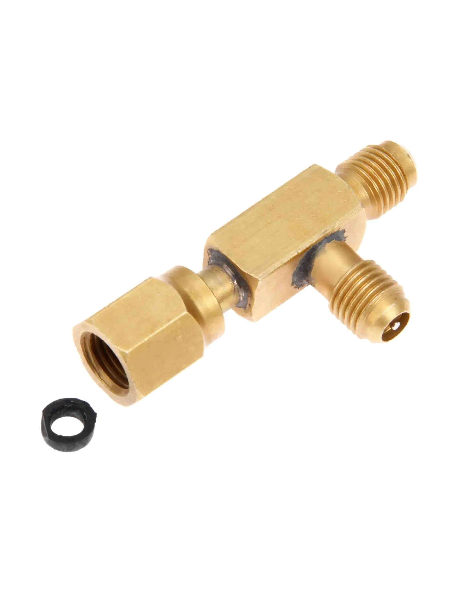 Adapter trójnik klimatyzacji Yetaha 1/4 "męski flare X 1/4" męski flare X 1/4 "żeński SAE flare ze złączem c/w zawory rdzeń — zdjęcie 2