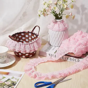 2碼黑白粉紅折疊波浪刺繡花邊布料飾邊,DIY服裝日常家居裝飾配件,5公分寬 10 最佳銷售 奢華蕾絲 - №6