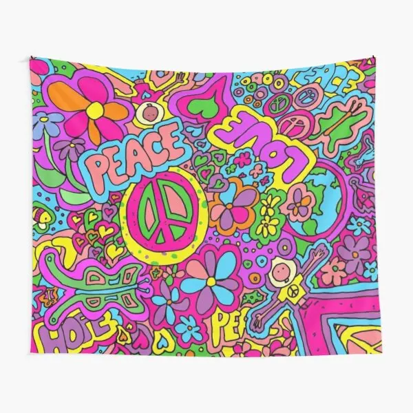 Peace and Love Tapestry Hippie 70s Party Tapestry Pacifist Colorful Design Tapestry Wall Hanging for Bedroom Living Room Dorm