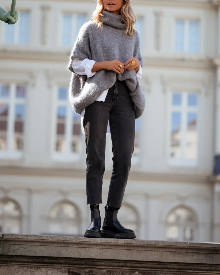 Picture 5: Women's Autumn/Winter European and American Style Solid Color High Neck Comfortable Shawl Cape Knit Sweater
