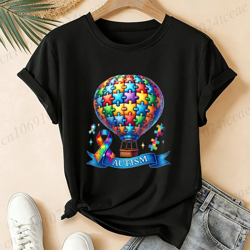 Autism Awareness Print T Shirt Women Men Autism Acceptance Graphic T-Shirts Unisex Casual Tee Shirts Autism Mom Clothing Gifts