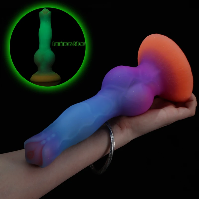 Female Masturbation Night Luminous Silicone Dog Penis Super Cool Dildo Anal Plug Vagina Massager Stimulator Sex Toys For Women