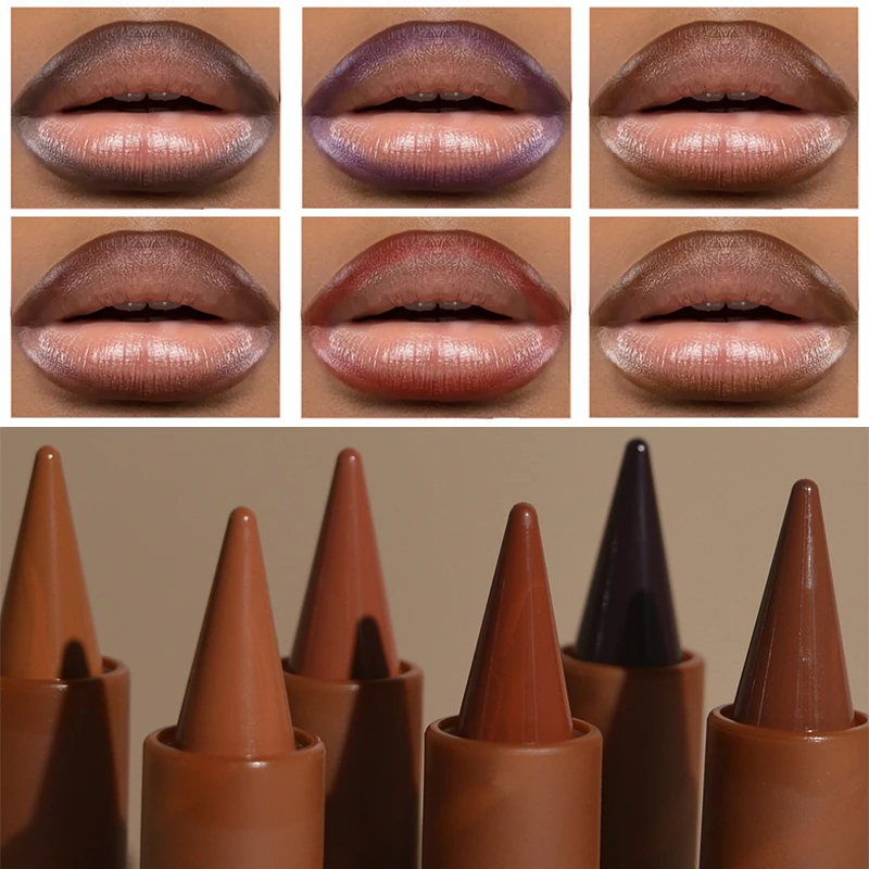 Delineador de labios degradado mate, 6 colores, resistente al agua, hidratante, lápiz labial oscuro, leche, té, sabor marrón, lápiz labial desnudo Natural