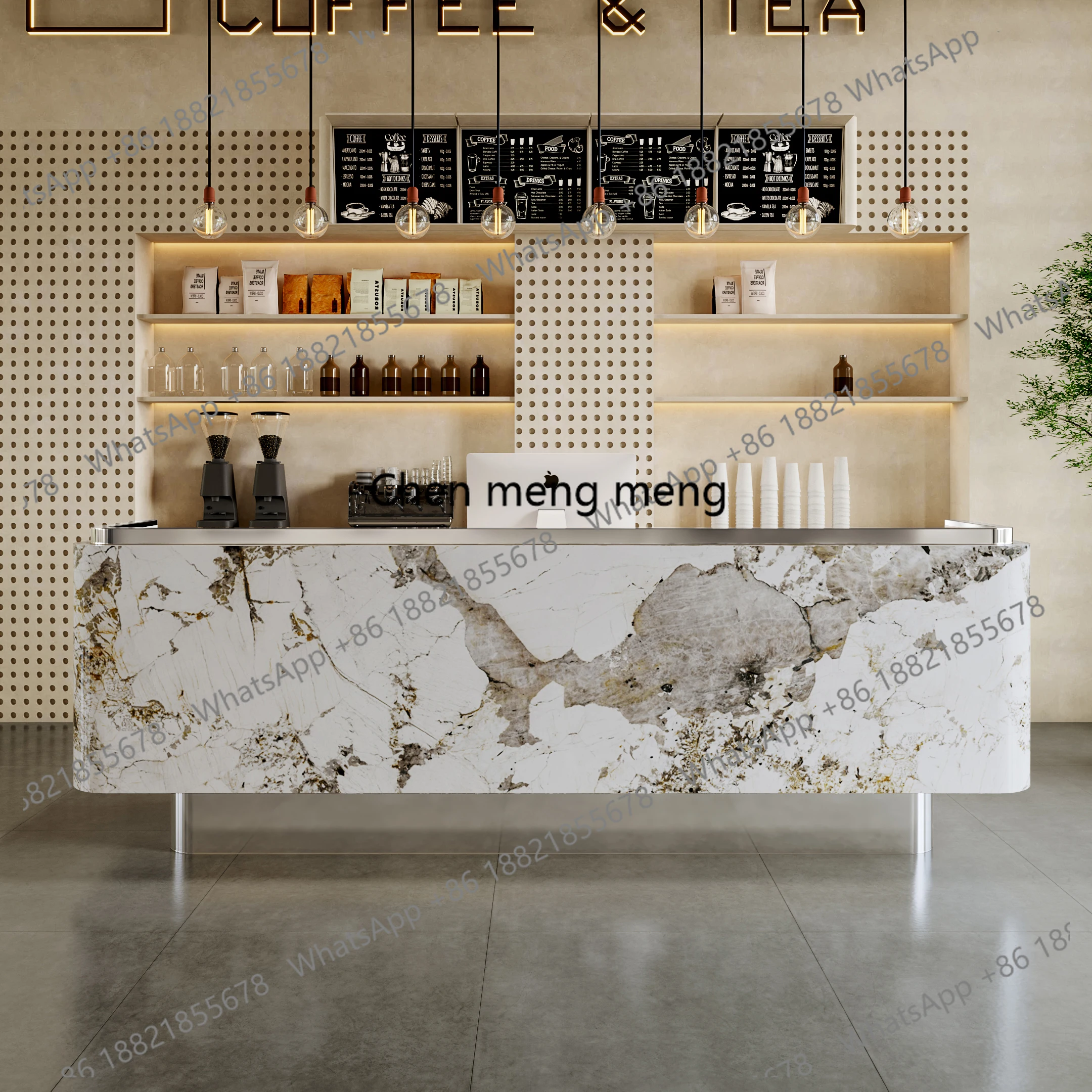 

Modern Company Reception Desk Hotel Lobby Bar Sales Office Company Beauty Salon Stainless Steel checkout page table