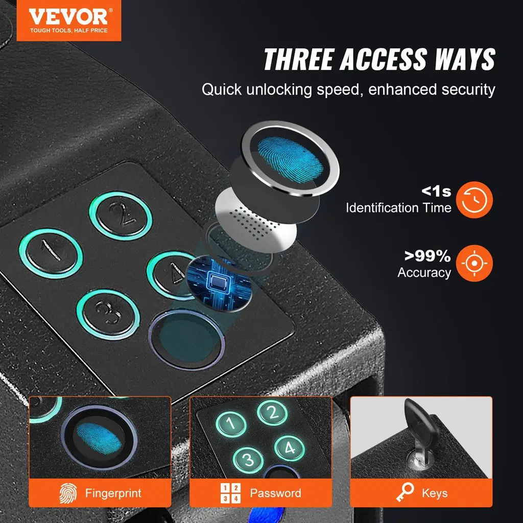 VEVOR Mounted Gun Safe for Pistols, Biometric Gun Safe with Three Quick Access Ways of Fingerprints