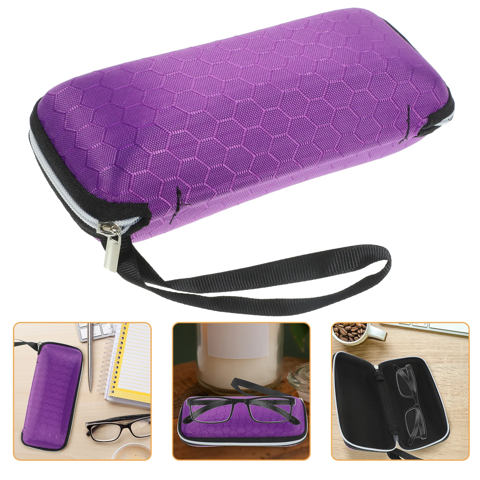 

1pc Eyeglasses Case Purple Honeycomb Eva Glasses Box Lightweight Durable Zipper Sunglasses Protector Eyewear Storage Case