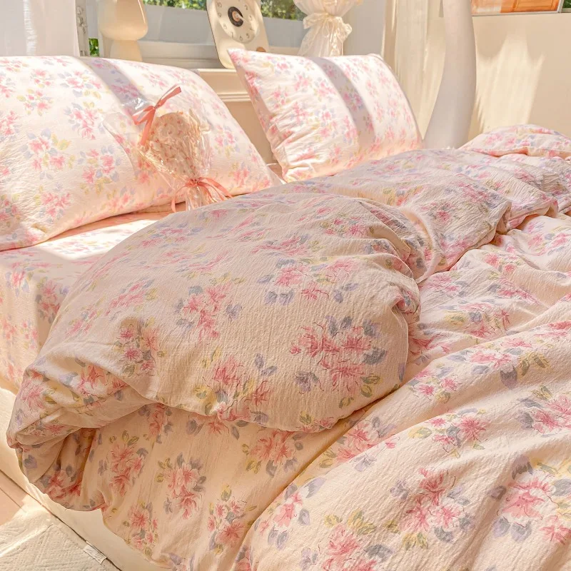 Wrinkled double-layer yarn four-piece set, mattress model, cream wind class A cloud feeling super soft kapok kit