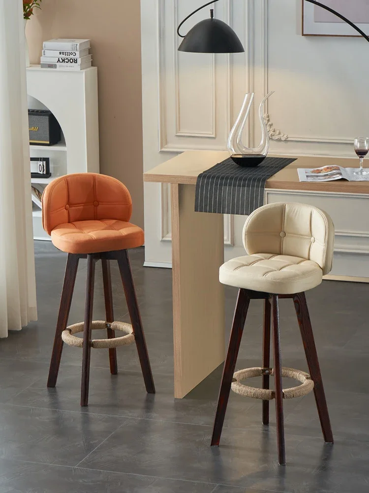 High-footed stool Home bar chair High-footed solid wood Light luxury simple backrest Rotating bar