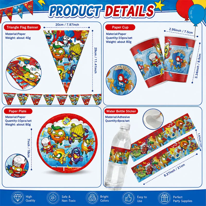 Superzings Cartoon-Themed Birthday Party Table Decorations Celebration Scene Layout Latex Balloon Label Stickers Small Gifts
