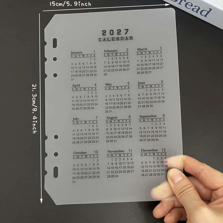 2027 A5/A6 Loseblatt-Kalender-Trennblatt mit 6 Löchern, langlebiges, transparentes, mattiertes PP-Material für die Zeitplanung, Rückseite – Detail 1