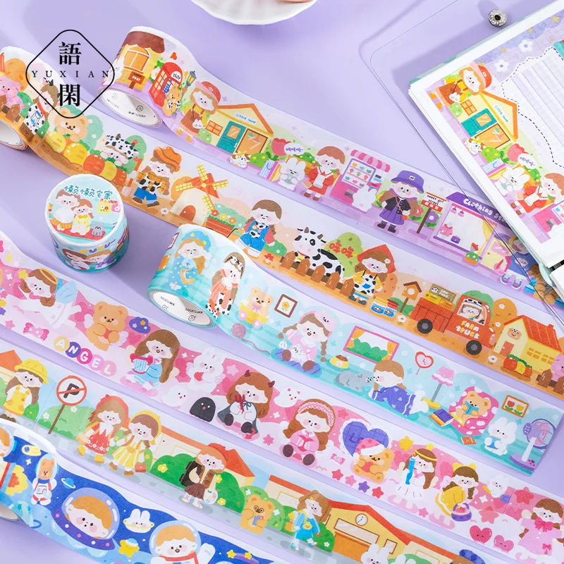 

1 Roll Die-cutting Washi Paper Tape Colorful Art Museum Life Scene Hand-account Cartoon Cute Ledger Material Masking Tape