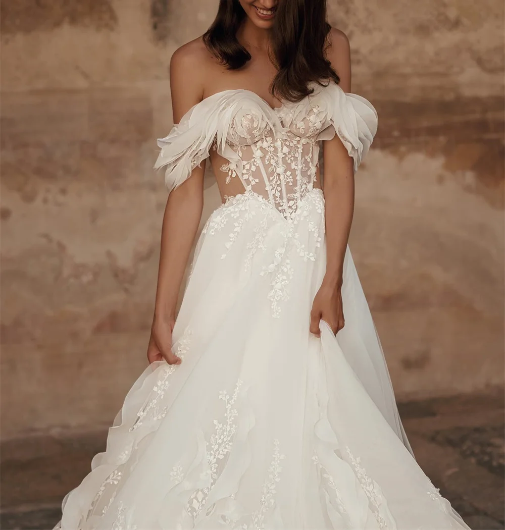 ROYCE-Robe de mariée longue ligne A, robe de mariée vintage, chérie, hors de l'initiative, fleurs élégantes, longueur au sol, robe plissée formelle, luxe