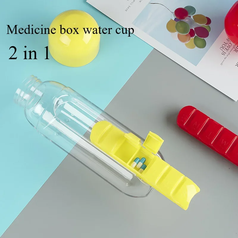 600ml Sports Plastic Water Bottle Combine Daily Pill Boxes Capsule Water Cup Medicine Organizer Drinking Bottles Pill cases 1PC