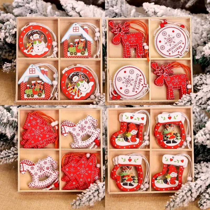 Hot 12PCS Christmas Snowflakes Wooden Pendants Xmas Tree Ornaments Home Hanging Decor Christmas Decoration For Home Navidad 2023