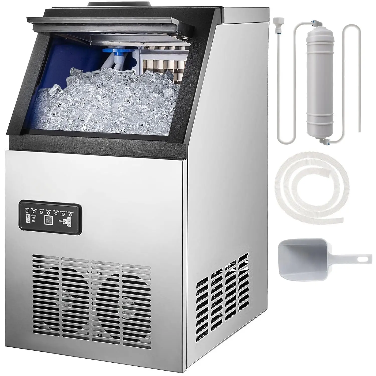 เครื่องทำน้ำแข็ง90LBS/24H กล่องจัดเก็บ33LBS อิสระสแตนเลสสตีลน้ำประปาและโหลดด้านบนสำหรับเครื่องทำภัตตาคาร