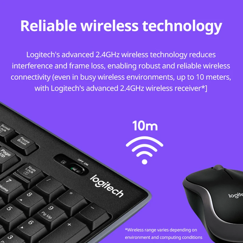 Logitech MK270 Wireless Keyboard and Mouse Suit Laptop Wireless Office Keyboard Full Size with 2.4G Receiver