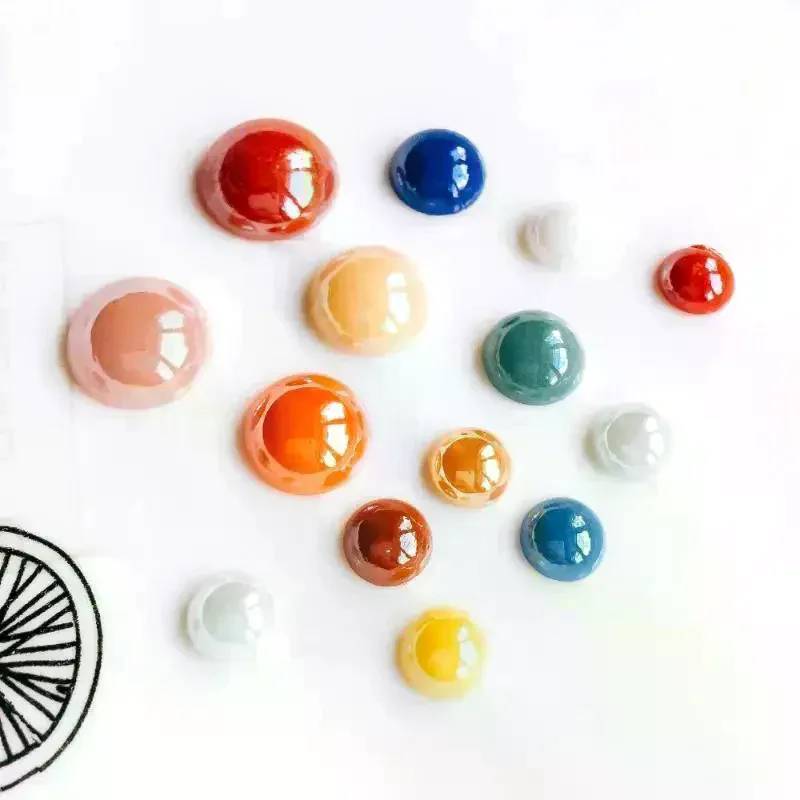 1 Set 8-16mm Mixed Color Ceramic Porcelain Glass Cabochons, Flat Back Cameo Supplies for DIY Jewelry Finding Craft Gift