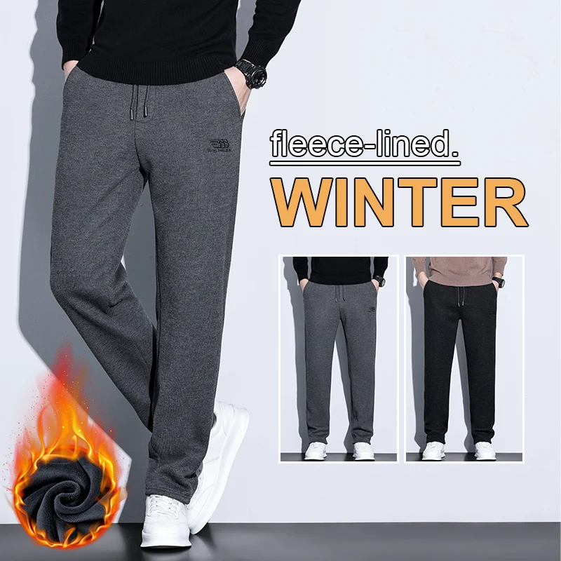 

Men Polyester Loose Fleece Lined Straight Leg Wide Leg Pants 2025Autumn Winter High Quality Warm Casual Long Pants Plus Size 5XL