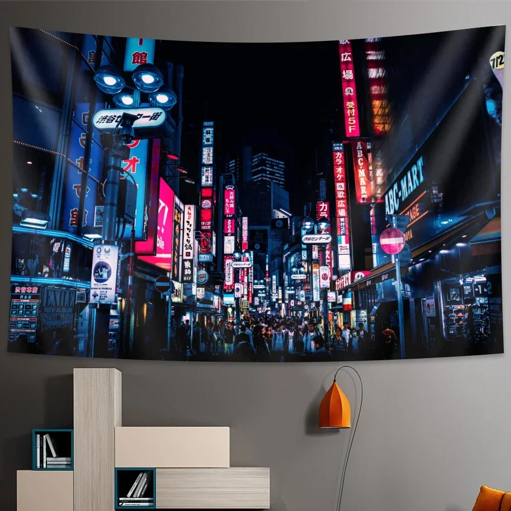 Tokyo Metropolitan nightlife tapestry Japanese wall hanging bedroom home decor Bohemian decorative Hippie printed sheet