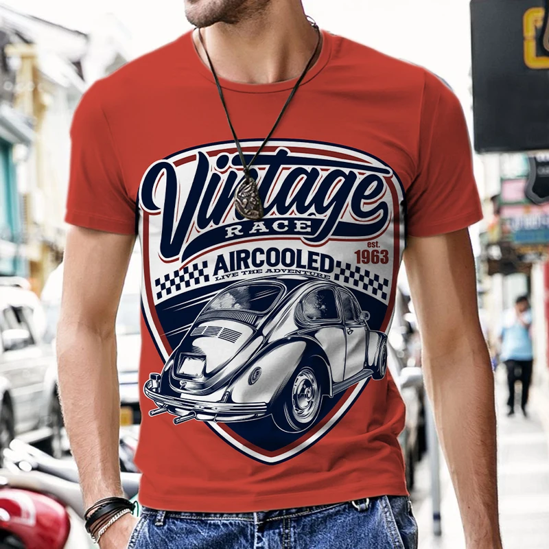 Summer Men's 3D Printing O-Neck Extra Large Short Sleeve T-shirt Vintage Car Fashion Casual Top Harajuku Funny