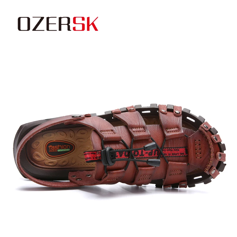 OZERSK New Casual Men Soft Sandals Comfortable Summer Leather Sandals Men Roman Summer Outdoor Beach Sandals Men Big Size 38-47