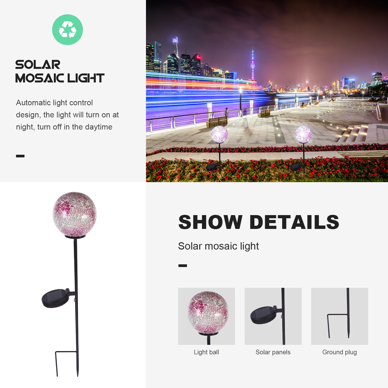 

Powered Solar Lawn Light Glass Lawn Light LED Yard Decorative Lamp Waterproof Outdoor Garden Park Solar Lights