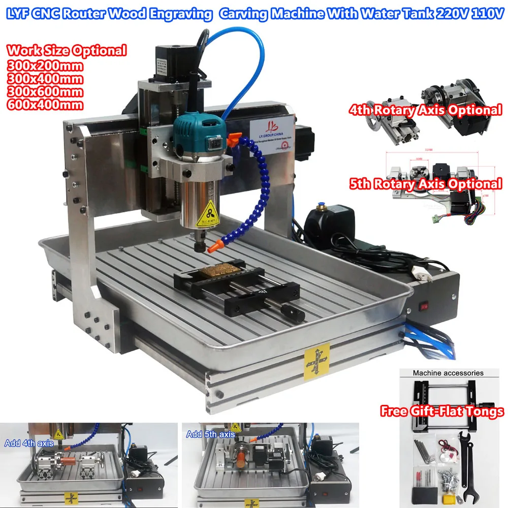 4&5 Axis CNC 6040 Wood Router 1500W 3040 Metal Milling Aluminum Engraving Carving Machine PCB Engraver with Water Tank 220/110V