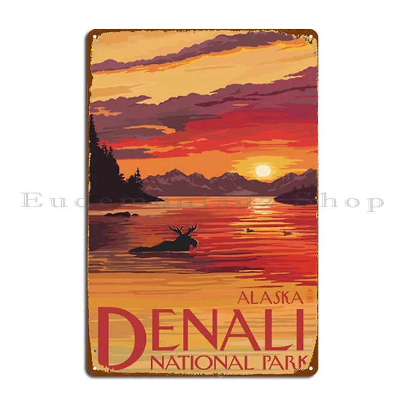 Denali National Park Vintage Travel Decal Alaska Usa Metal Sign Wall Decor Garage Design Vintage Plates Tin Sign Poster